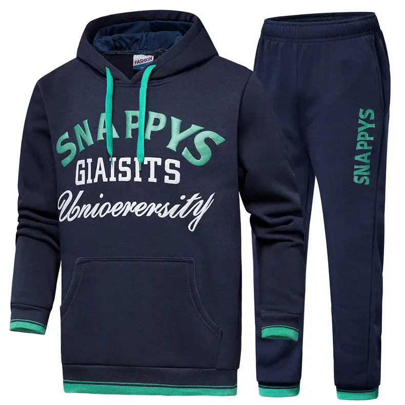 2019 Cotton Men Sets High Quality Hooded Pullover Tracksuit Male Sweatshirt Men Sportswear Suits Youth Sweatshirts+Sweatpants 02