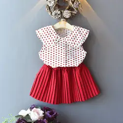 Топ для маленьких девочек с рукавами-крылышками и принтом «кукла» + однотонная плиссированная юбка комплект из двух предметов
