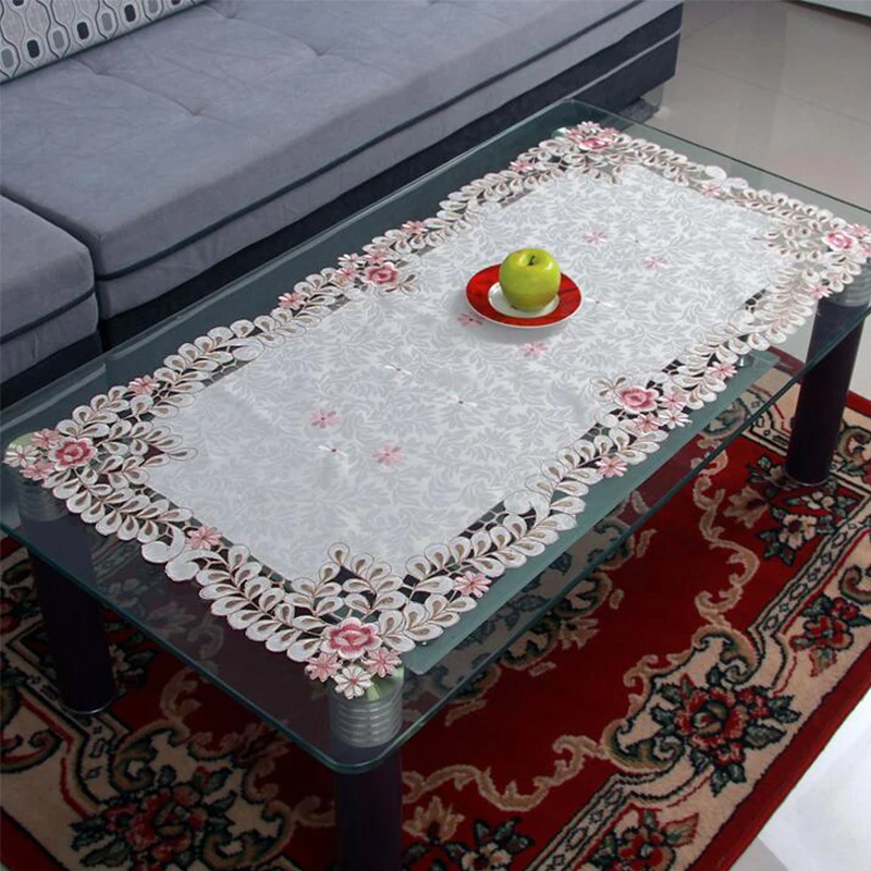  European Luxury Polyester Embroidery Floral Tablecloth Hotel Home Wedding Party Lace Edge Table Cov