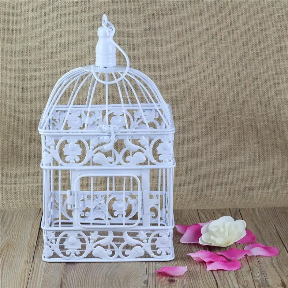 Square antique withe decorative birdcage metal bird cage decoration for