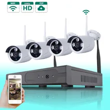 4 PCS Sistema de Rede de 1.3 Megapixel 960 P Câmera IP Sem Fio Ao Ar Livre 30 M Nightvision WI-FI 4CH NVR Kit Wi-fi smartphones visualização Remota