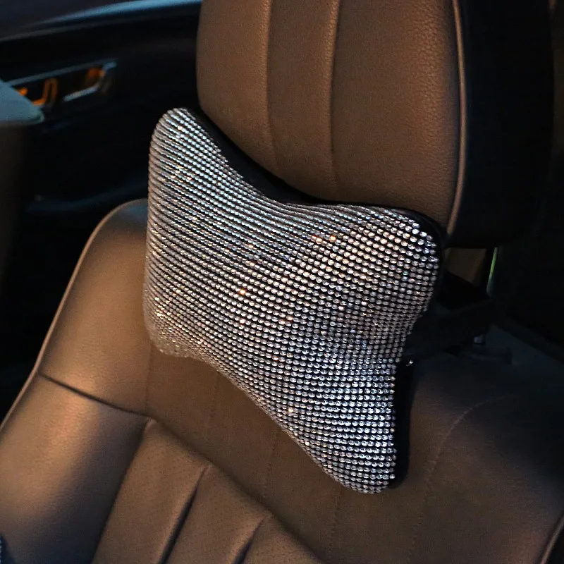 Модная подушка для подголовника автомобиля, прозрачные стразы, покрытые сиденья, поясничные сиденья, аксессуары для шеи