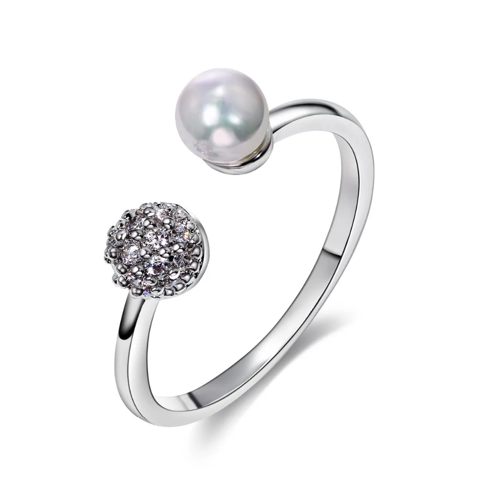 Nice Rings for women Romatic style White Color CZ setting Rings Lead Free Cute Simulated Pearl