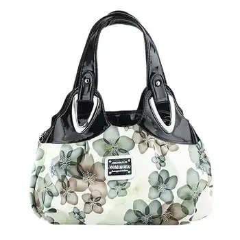 FGGS-Fashion handbag Women PU leather Bag Tote Bag Printing Handbags Satchel -Dream safflower + white Handstrap