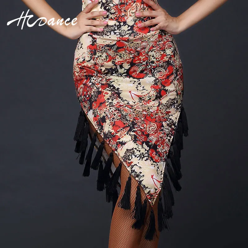 2016 Hcdance Latin Skirt Tango Samba Salsa Ballroom Women Skirt Long Spandex Black Dance Skirt