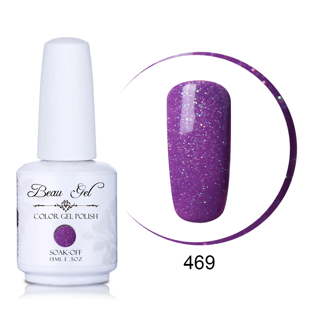 Beau Gel 15ML Nail Art Gel Varnish Semi Permanent Nail Polish Hybrid Gellak Soak Off Glitter UV Gel Nail Polish Enamel Lacquer - Цвет: GNS469