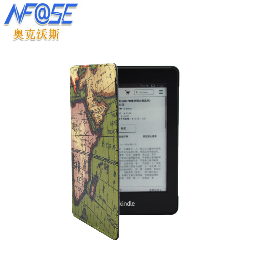 

For Amazon kindle paerwhite pu leather smart cover case for 6'' kindle ereader  world map pattern +screen protector+stylus