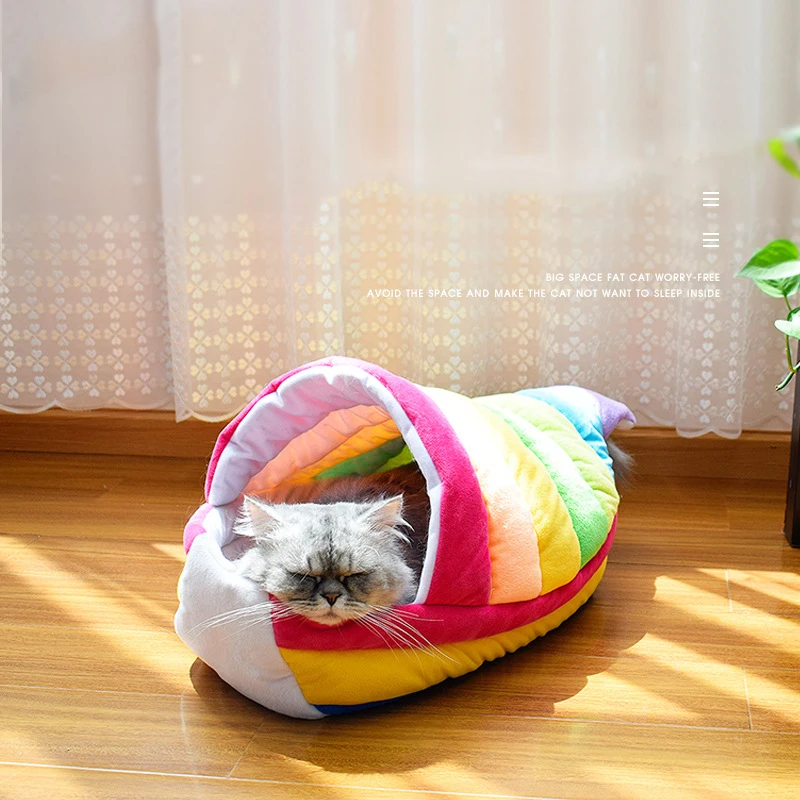 

Jormel Striped Cat bed Mat Dog House Rainbow boat Dog Beds For Small Medium Dogs Pet Products House Pet Beds for Cat Dog