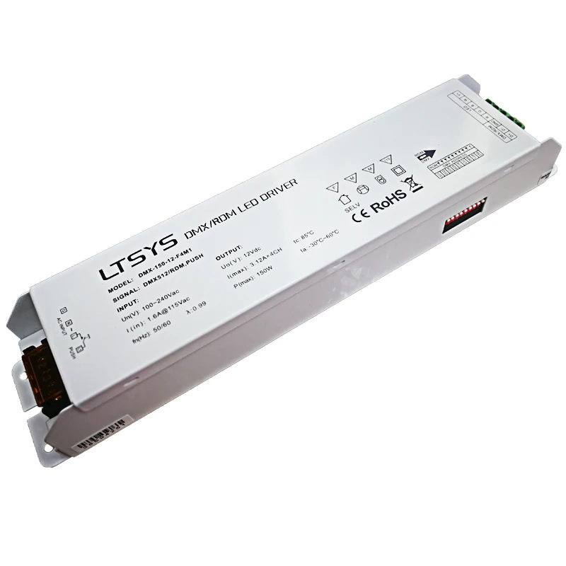 New Led DMX dimming Driver;150W DMX LED CW driver;AC100-240V input 12V 12.5A 24V 6.25A 150W 4 CH output Led RGBW Strip Driver