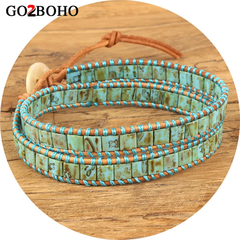 

Go2boho Dropshipping Wholesalers Tila Beads Bracelet Leather Wrap Bracelets MIYUKI Double Boho Green Pulseira Women Men Jewelry