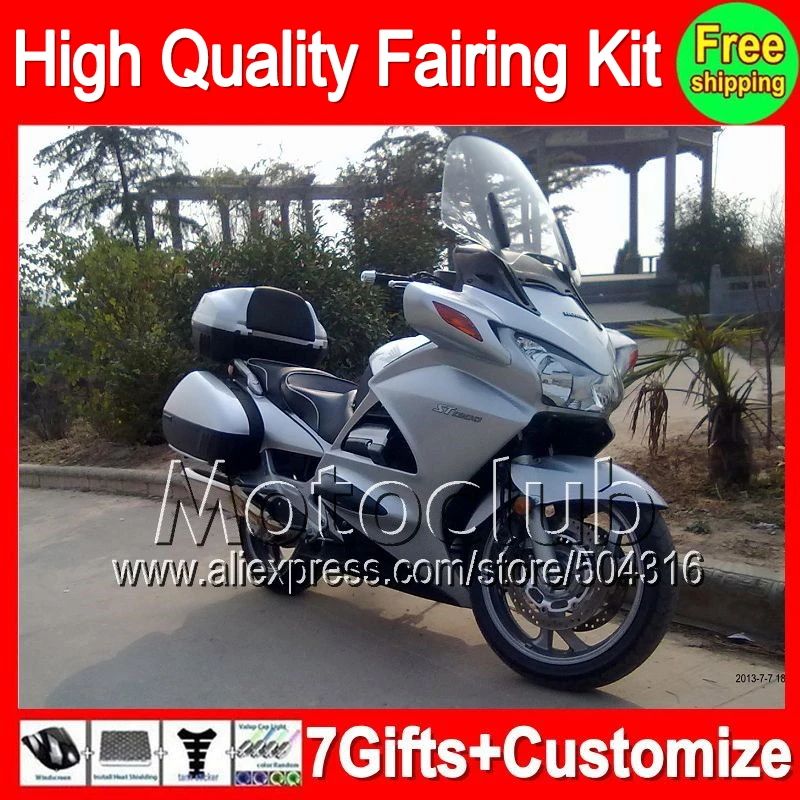 

7gifts+ALL Silver  For HONDA ST1300 02-10 Pan-European ST-1300 49C13 ST1300A ST 1300 2002 2003 2004 2005 2006 Silvery Fairing