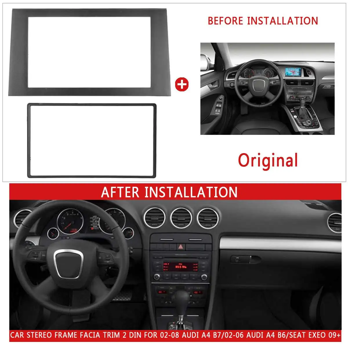 

2Din Car Radio Fascia For Audi A4 B7 2002-08 for Audi A4 B6 02-06 for SEAT Exeo 2009+ Stereo Panel Dash CD Trim Installation Kit