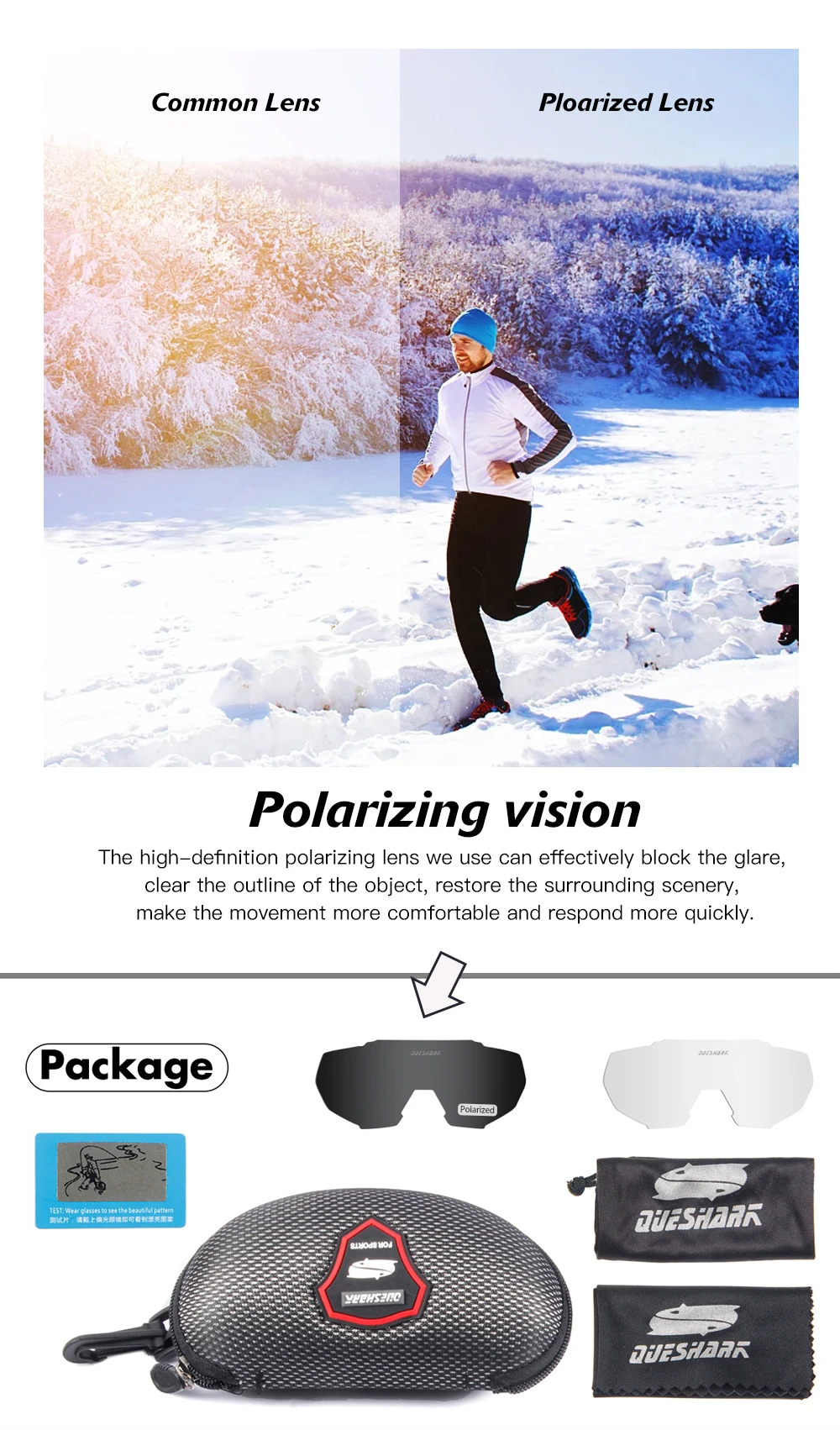 QUESHARK New Design Cycling Glasses For Men Women Full Covered Lens UV400 Polarized 3 or 4 Lens Total  QE42