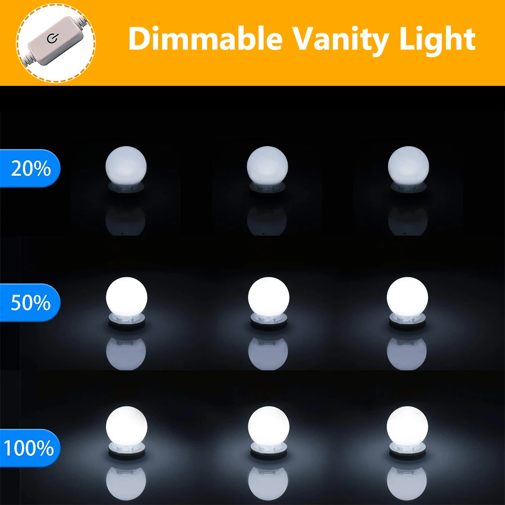 10 лампочек косметический зеркальный светильник светодиодный косметический зеркальный светильник 110 В 220 В Косметическая лампа Регулируемый косметический зеркальный светильник яркость s