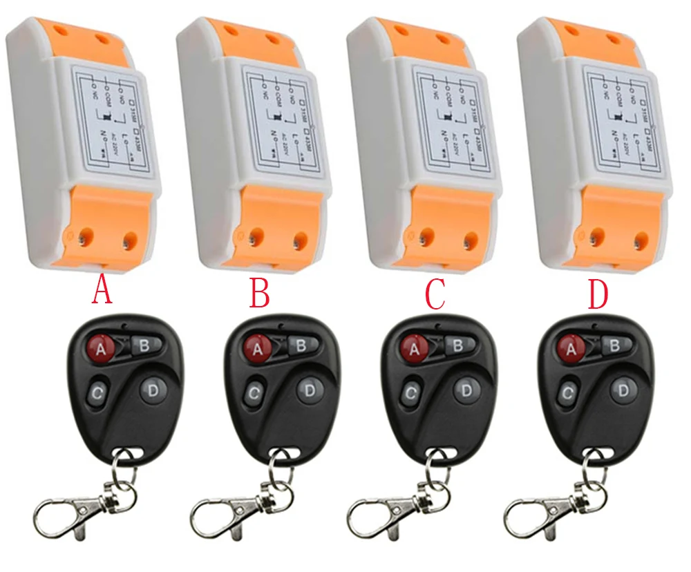 

New AC220V 1CH Radio Controller RF Wireless Relay Remote Control Switch 315 MHZ 433 MHZ 4Transmitter +4 Receiver