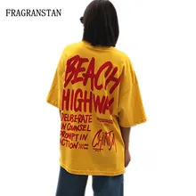 Женская новая мода личности большая буква печати o-образным вырезом Футболка большого размера женщин Свободный Тонкий желтый уличный стиль Топ Футболка «Розовая пантера» LY08