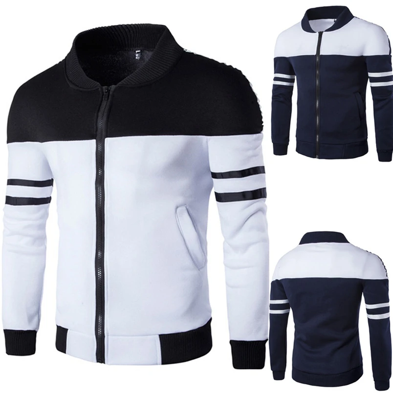 Winter Coat For Men Fashion Casual 2018 Autumn Winter New Zipper Sportswear Patchwork Jacket Long Sleeve Outwear Coat  (1)