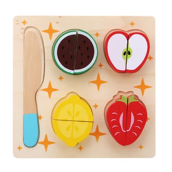

3D Wooden Fruits Dessert Set Fun Baby Pretend Play Cutting Toy Educational Food Cognition Puzzle Shape Matching Jigsaw Toy