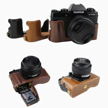 

portable PU Leather Case Camera Bag cover for Fujifilm Fuji XT100 X-T100 X T100 XT-100 Half Body Set Cover with Battery Opening