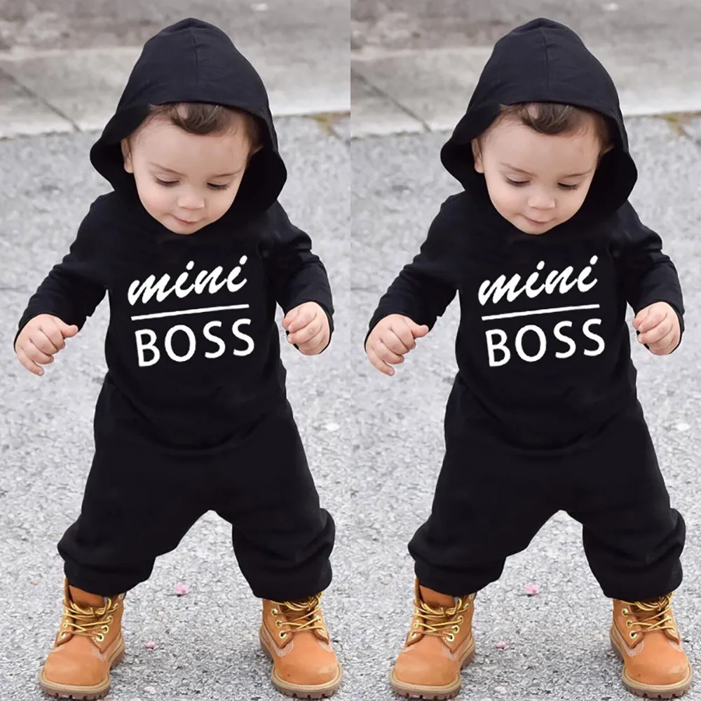 Baby Boys Jumpsuit Toddler Kids Baby Letter Boys Girls Hoodie Outfits Clothes Long Sleeve Winter Boys Romper Jumpsuit T6#