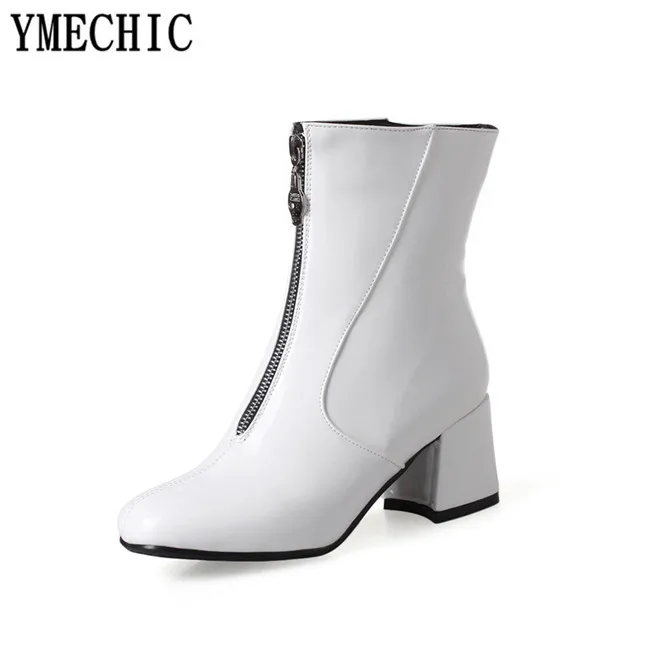 Женские лакированные ботильоны YMECHIC из искусственной кожи белые черные винно