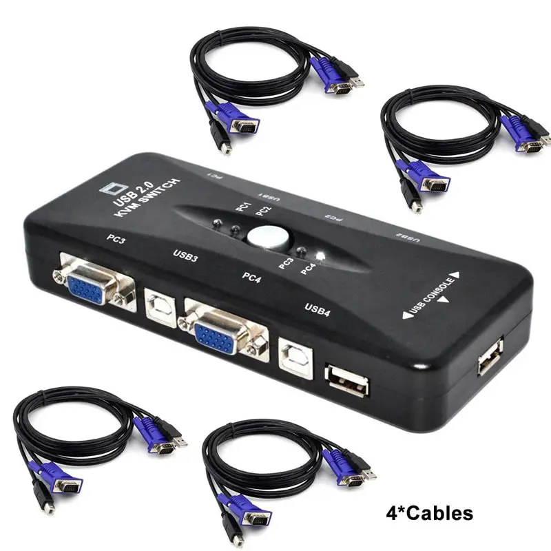 Ingelon 4 Port USB 2.0 KVM Switch 1920*1440 VGA Switch Box Adapter and VGA USB Cables for PC Keyboard Mouse Monitor Ingelon 4 Port USB 2.0 KVM Switch 1920*1440 VGA Switch Box Adapter and VGA USB Cables for PC Keyboard Mouse Monitor