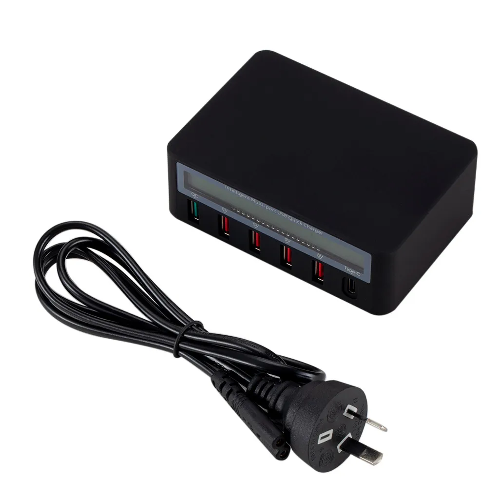 EU/US/AU/UK Зарядка 5 портов QC3.0 USB+ type-C быстрое гнездо для зарядки с ЖК-дисплеем для iPad для samsung высокого качества