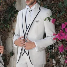Максимумом нагрудные брендовые Белые Нарядные Костюмы для свадьбы для Для мужчин 3 шт Пром Masculino Trajes De Hombre жениха блейзер(пиджак+ штаны+ жилет+ галстук) 175