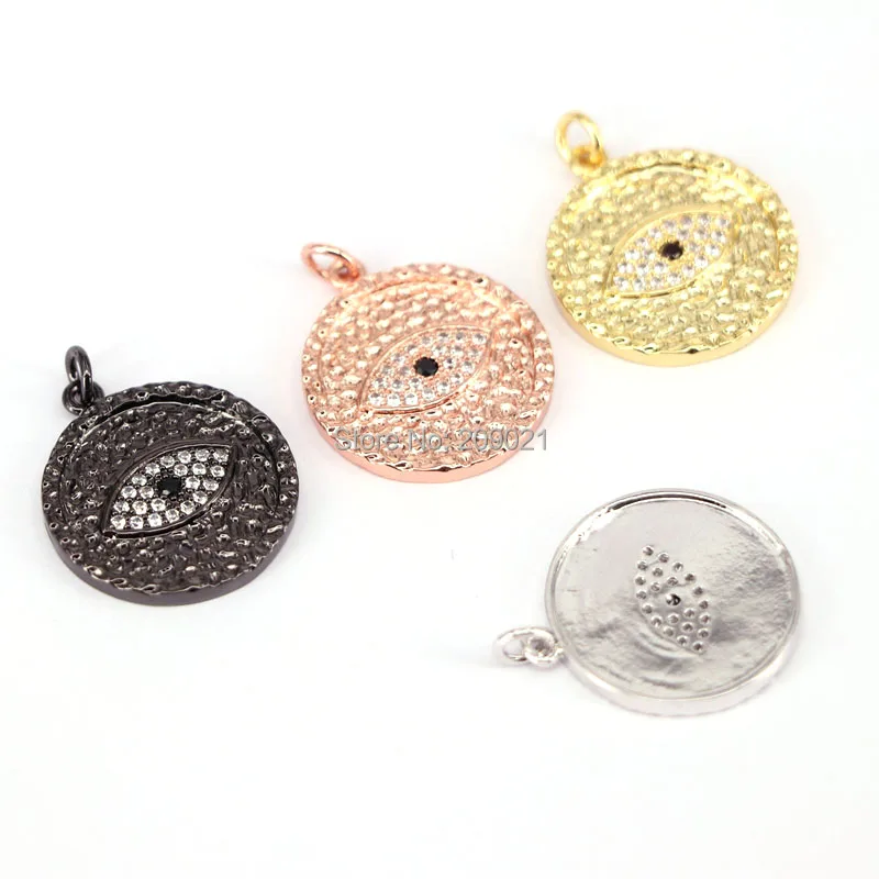 

10Pcs Micro Pave Cubic Zirconia Eye Round Charms Pendants Jewelry Finding