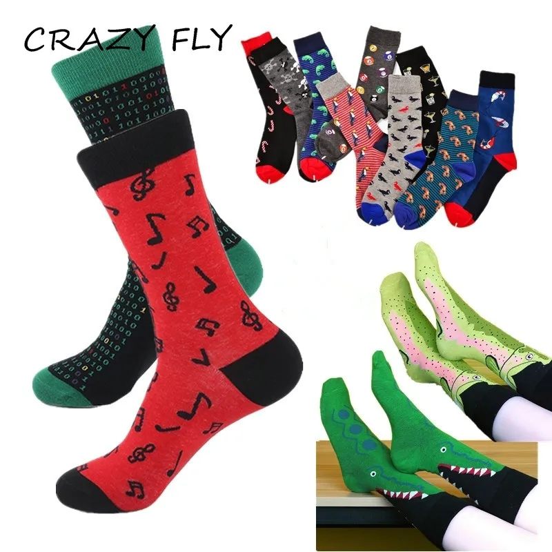 

CRAZY FLY 2019 Men Women Happy Socks Drinking Beer Socks Hip Hop Animal Dog Footprint Seafood Funny Socks Dress Christmas Gift