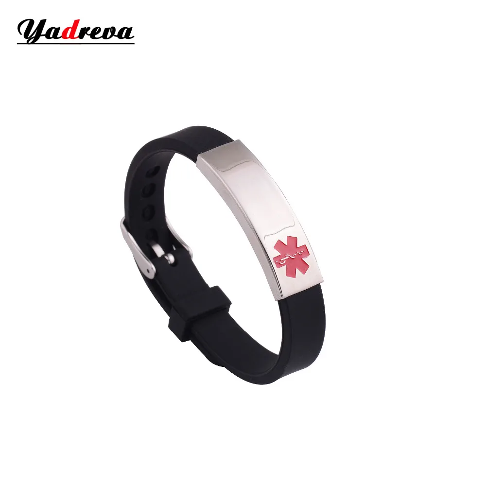 

Free Engraving Medical Alarm ID Silicone Strap Men And Women Custom Jewelry