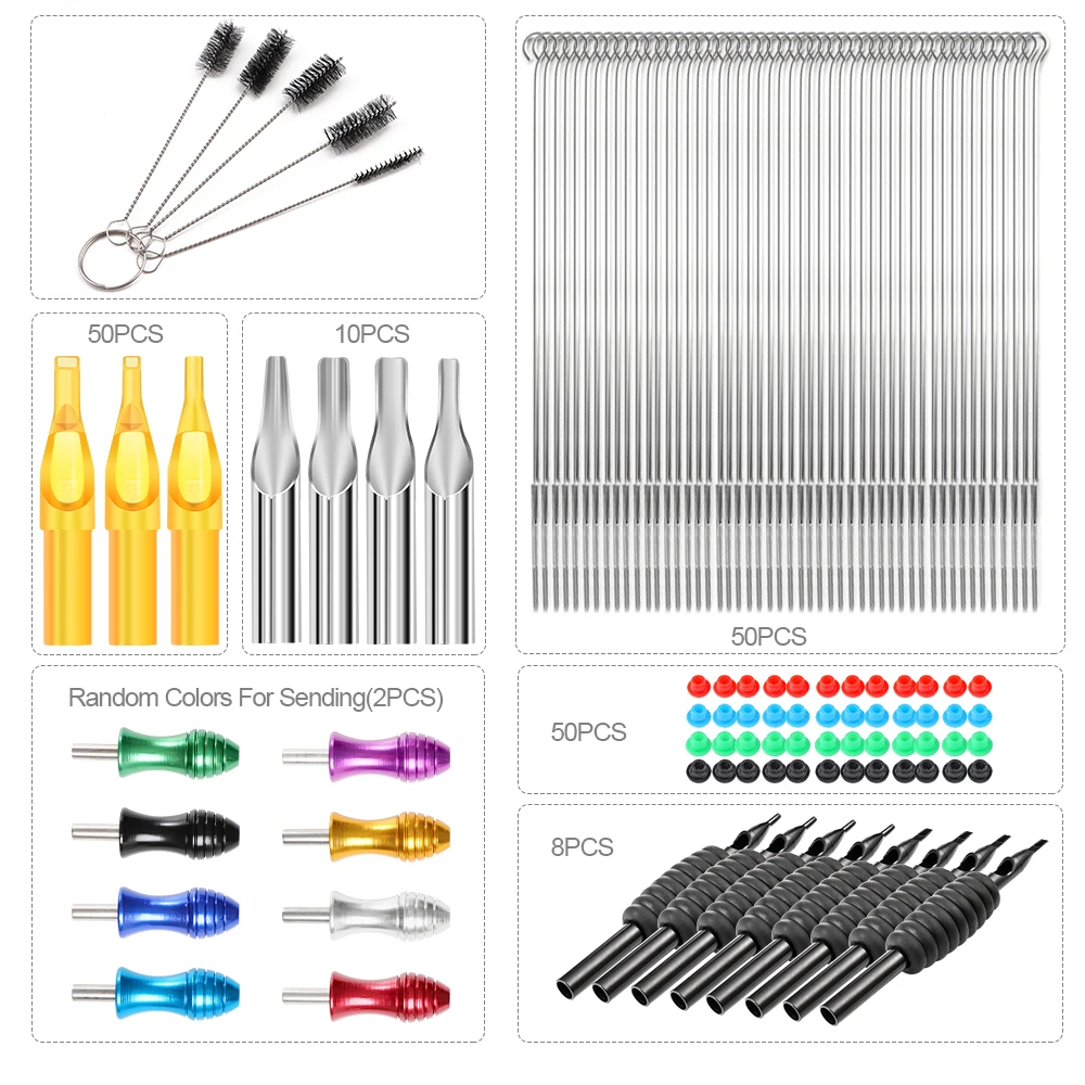 Начинающий Профессиональный Набор татуировок 54 Чернила Полный комплект 2 роторные пулеметы подкладка затенение тату чернила мощные иглы TK255