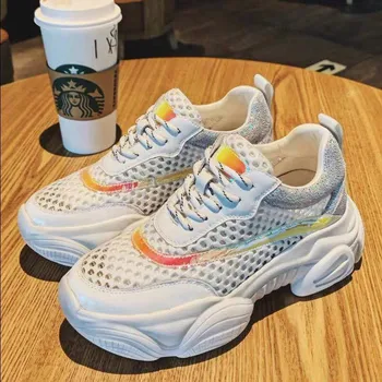 

Women Casual Shoes 2019 Mesh Women Shoes Flats Platform Lace-Up Fashion Breathable Women Sneakers Woman