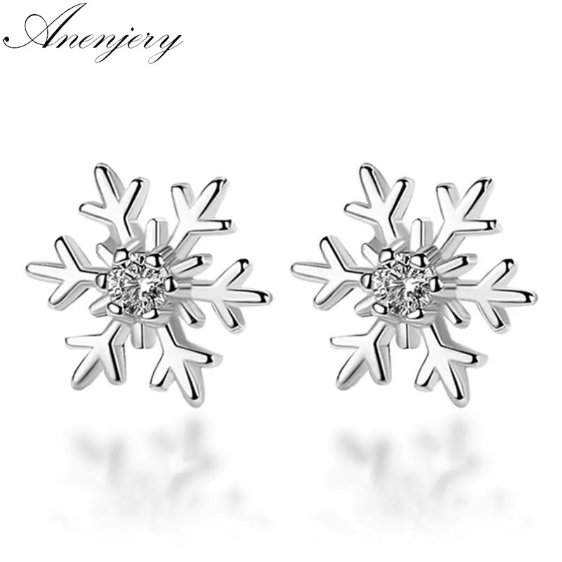 

Anenjery 925 Sterling Silver Hollow Snowflake Zircon Flower Stud Earrings For Women Christmas Gift brincos oorbellen S-E267