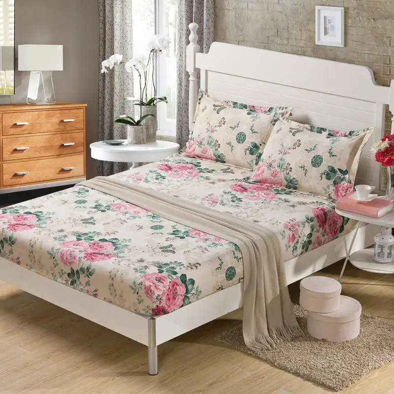  100%Cotton Bed Sheet with Elastic Rubber Fitted Sheet Bed Linens Deep Pocket Twin Queen Double Sinl