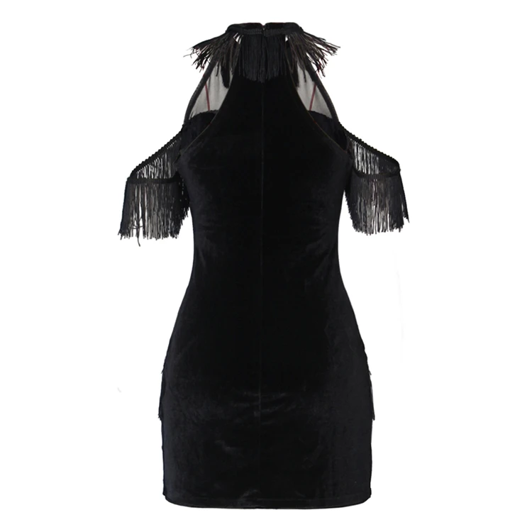 Adogirl прозрачное Сетчатое лоскутное бархатное платье с кисточками женское сексуальное платье с открытыми плечами облегающее мини-платье для вечеринок наряды для ночного клуба