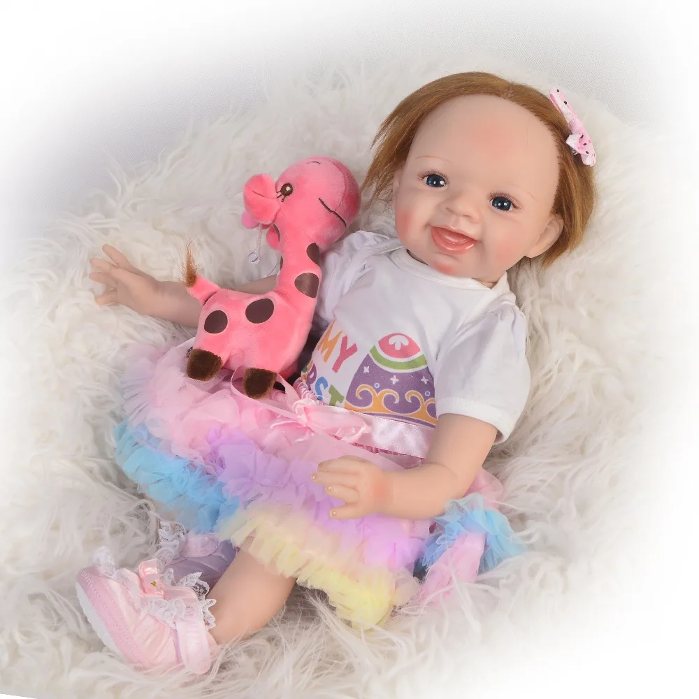 

KEIUMI Stylish 22'' Soft Silicone Vinyl Reborn Baby Doll Girl Lifelike Smiling Princess Fashion Reborn Boneca 55cm Kids Playmate