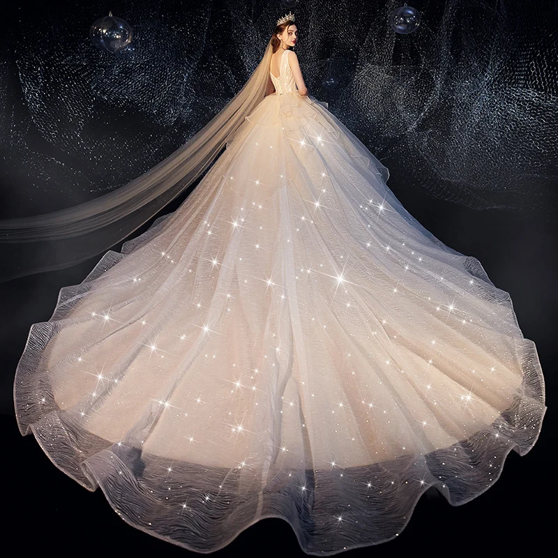 Женское свадебное платье Vivian's Luxury Shine Starry Sky с V образным вырезом и