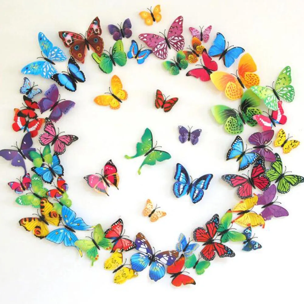 Removable wall stickers 3D Cartoon Butterfly decorated 12 Pices Living