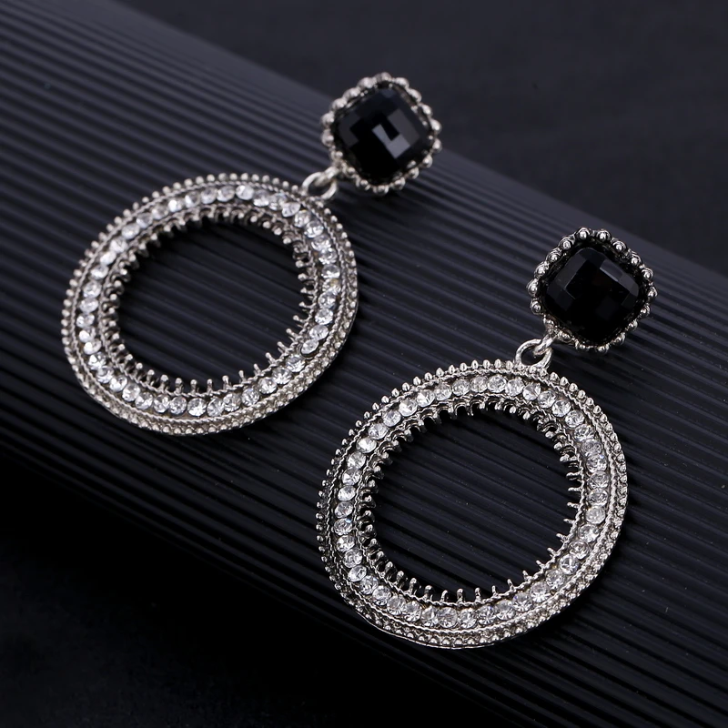 hesiod full crystal circle stud earrings for women vintage black