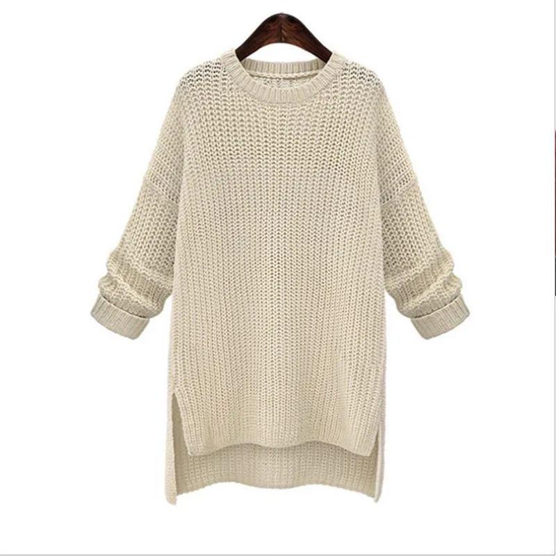Women Sweaters Asymmetrical Long Knit Sweater 2018 Winter Warm Casual Long Sleeve Jumper Loose Pullover Top Pull Femme Plus Size