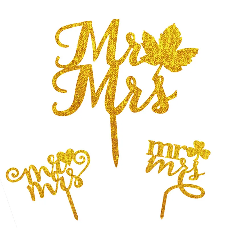 Mr Mrs акриловые флажки для торта сердце любовь кленовый лист клевер черный белый