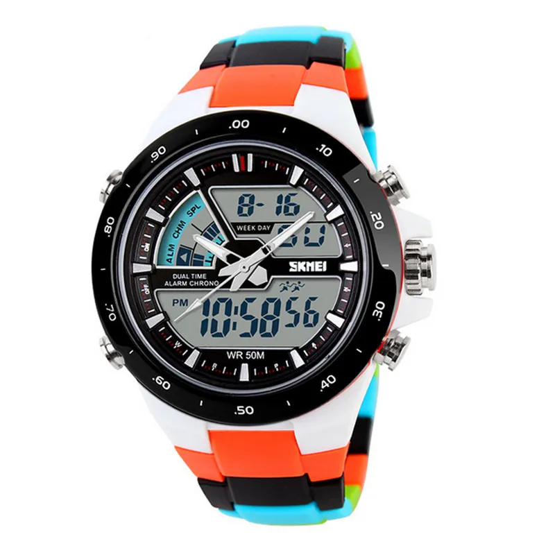 

Fashion Men Quartz Watch Silicone Band Strap Army Waterproof Double Display Sport Watches Date Clock Wristwatch TT@88