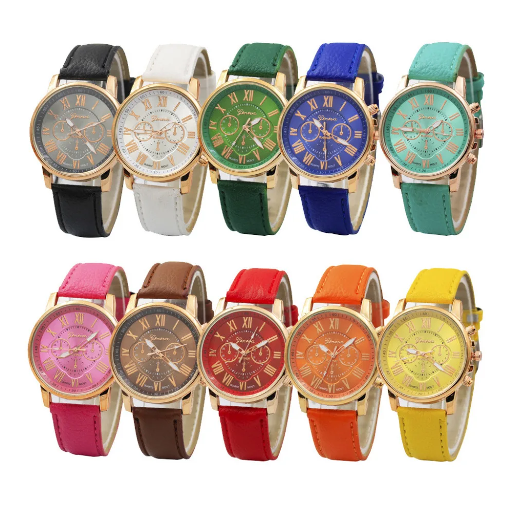 

Women watches women's watch Geneva Roman Numerals Faux Leather Analog ladies Quartz Watch Gift