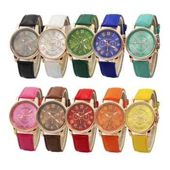 

Women watches women's watch Geneva Roman Numerals Faux Leather Analog ladies Quartz Watch Gift