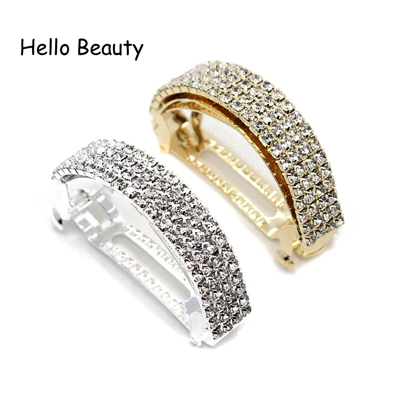 

Fashion Hair Accessories Metal Gold Silver Color Crystal Korean Hair Clips Half Moon Rhinestone Hair Barrette For Women