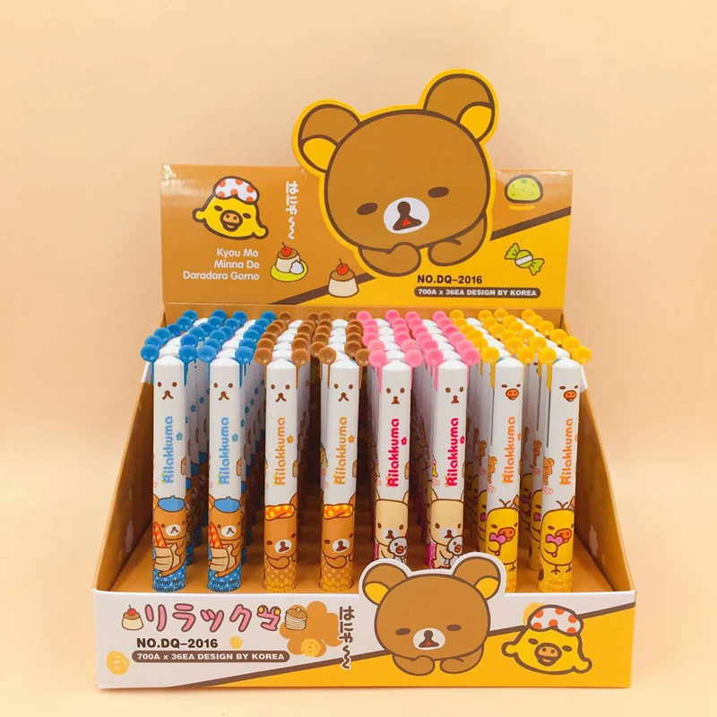 

48Pcs/lot Creative Cute Bear Rilakkuma Ballpoint Pen 2 Color Blue Red Roller Ball Pens Office School Supplies Promotion Gift