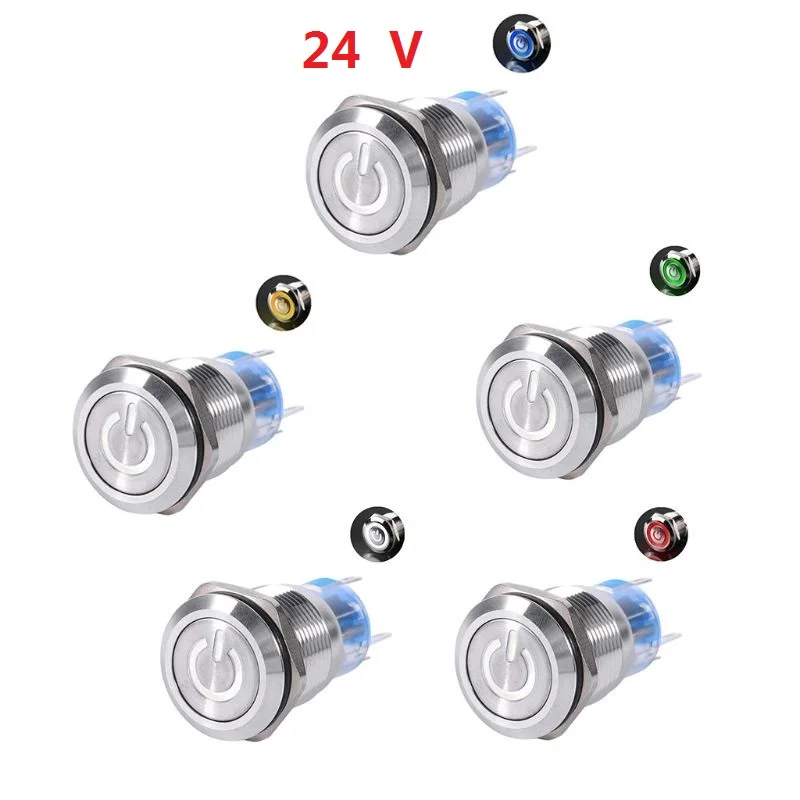 

19mm 24V Waterproof Momentary Latching Stainless Steel Metal Doorbell Bell Horn Push Button Switch LED Car Auto Engine PC