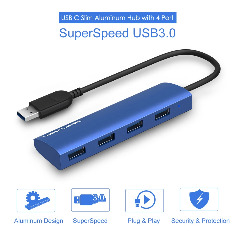 Wavlink usb-хаб 3,0 4 порта алюминиевый сплав высокая скорость 5 Гбит/с Мульти USB 3,0 концентратор разветвитель адаптер для ноутбука macbook компьютер