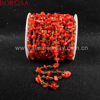 

BOROSA Fashion Rosary chain new Red Coral Chips Chains gold Color silver Plated multi choice chain necklace JT049